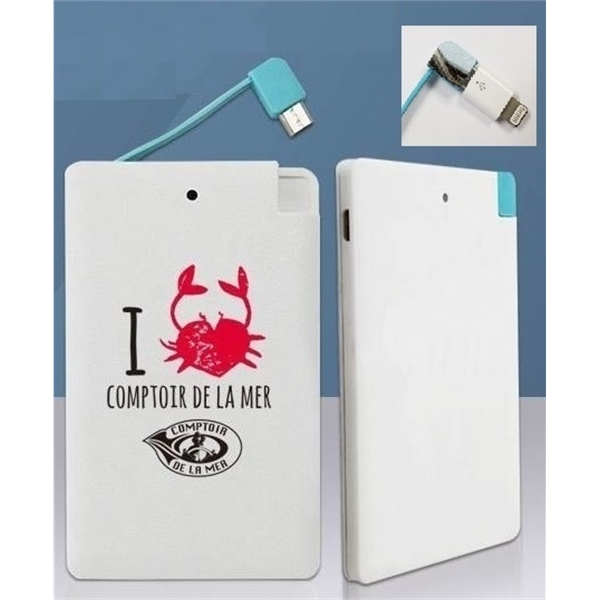 Slim Card Power Bank -2500 mAh w/ Apple Adapter